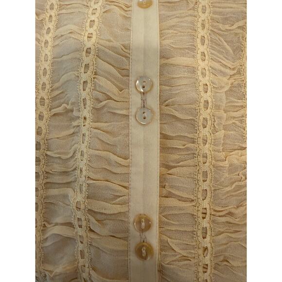 Ms Sioni Long Sleeve Pleated Button Down Silk Shirt Beige Women's Size Medium - Picture 8 of 10